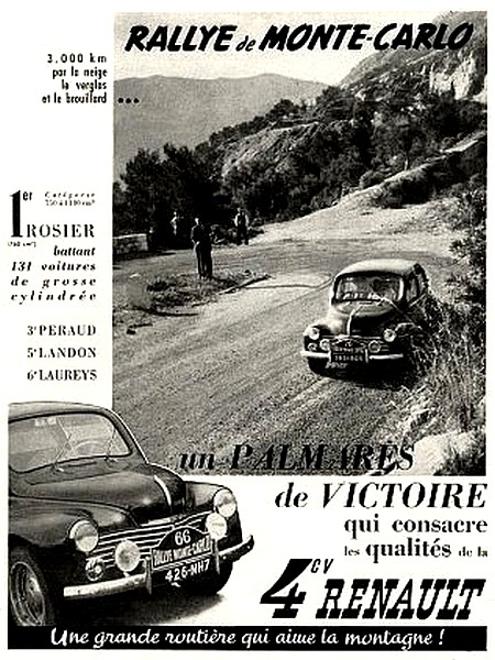 Renault 4 cv rallye de monte carlo affiche de 1949